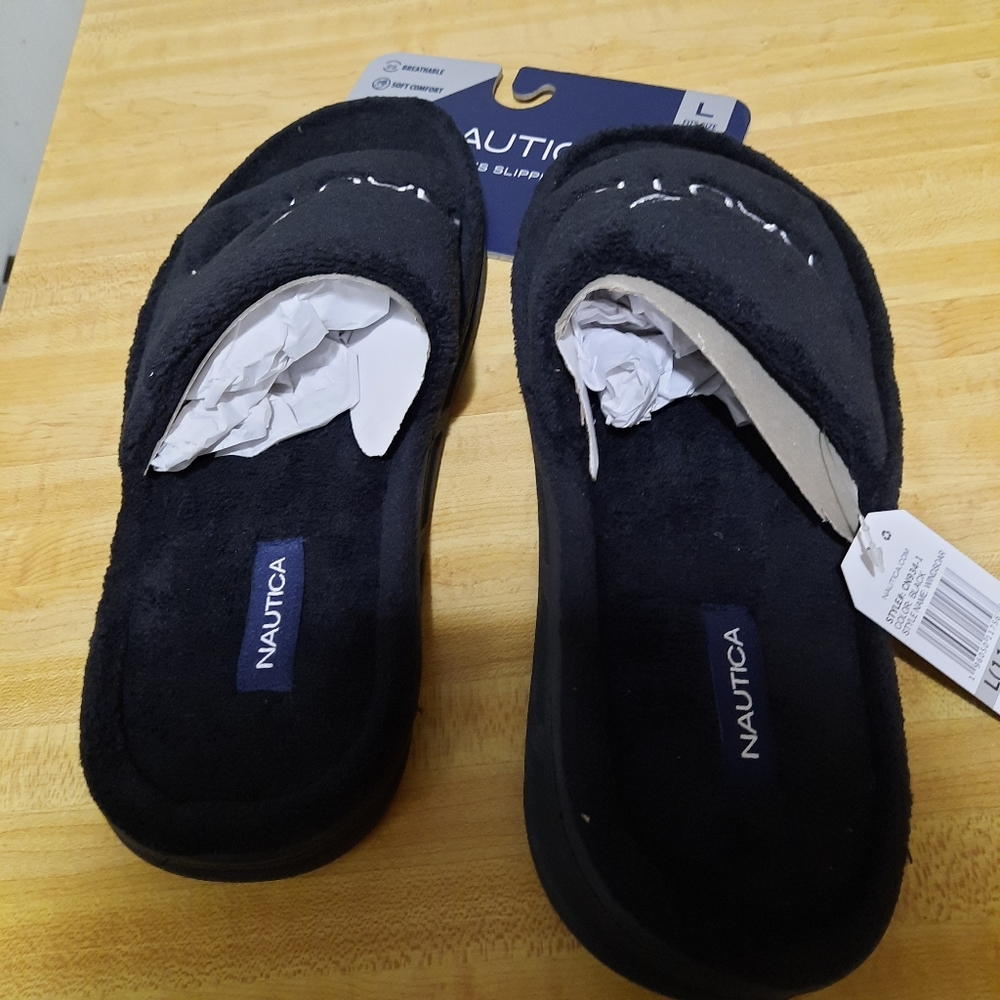 Mens black nautica slippers size L 11/12 indoor,outdoor brand new
